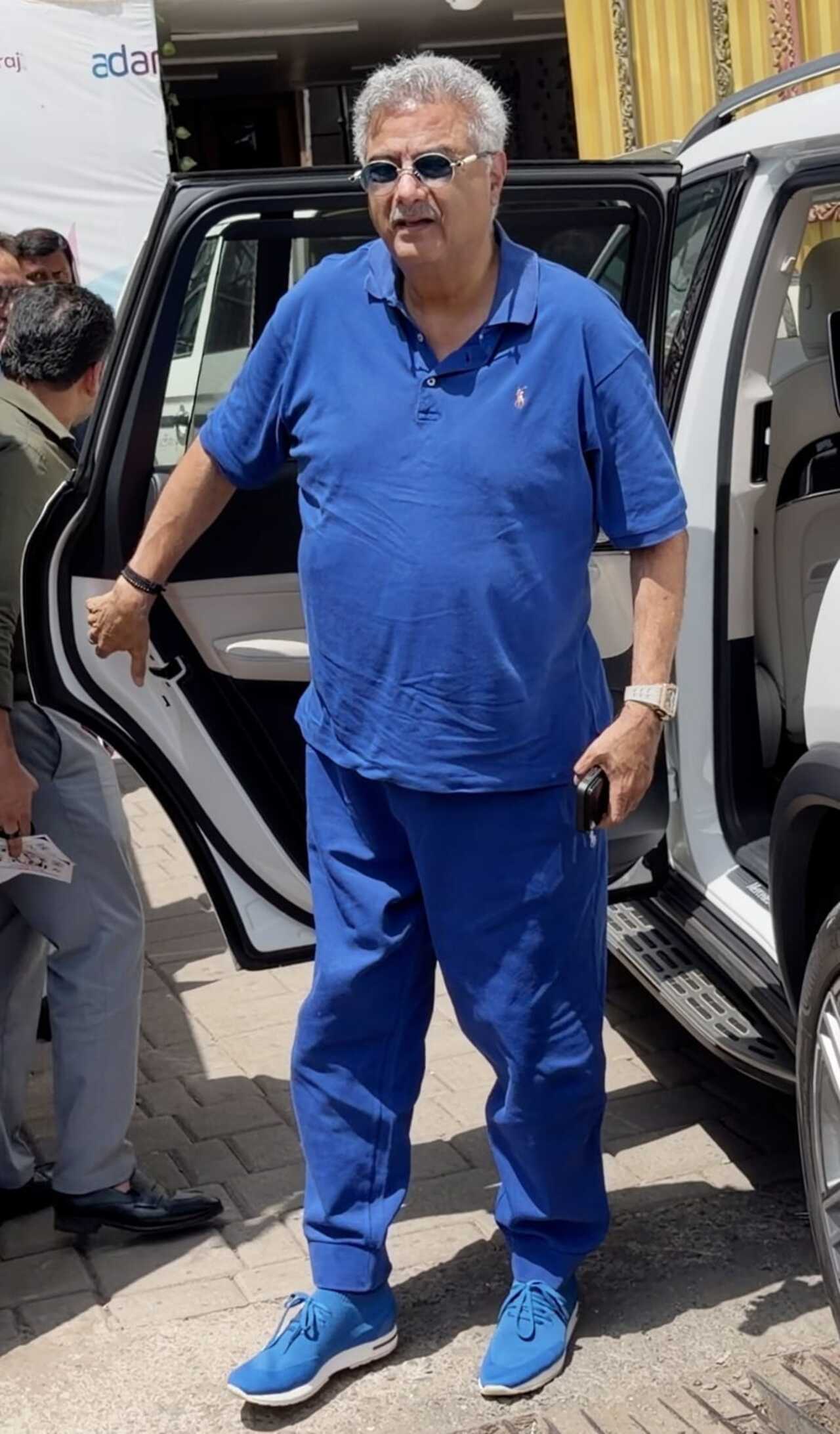 Boney Kapoor sported an all-blue look as he arrived at the Kalina airport to fly out of the city.